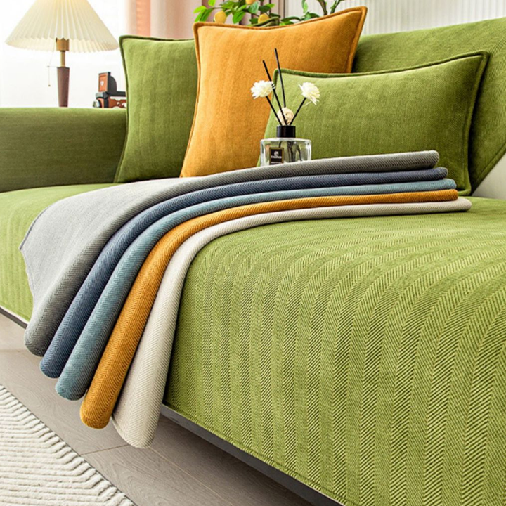 Herringbone Chenille Fabric Furniture Protector Sofa Cover | Bowlift