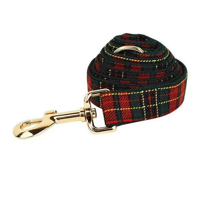 Azura | Christmas Pet Collar Plaid With Green Background Dog Rope Leash Suit