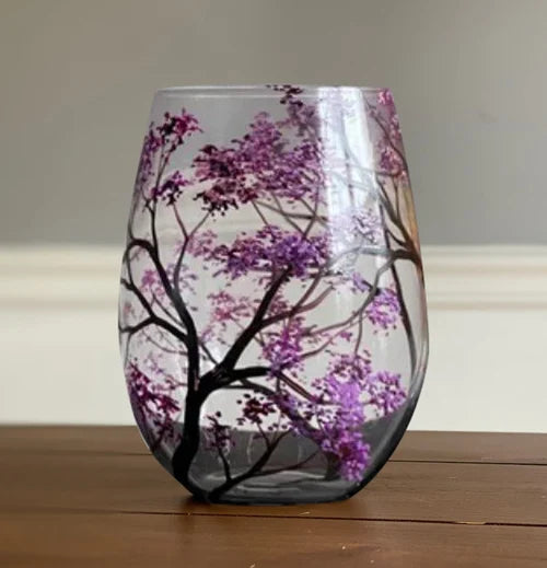 Azura | Hand Painted Four Seasons Tree Wine Glasses | Unique Art