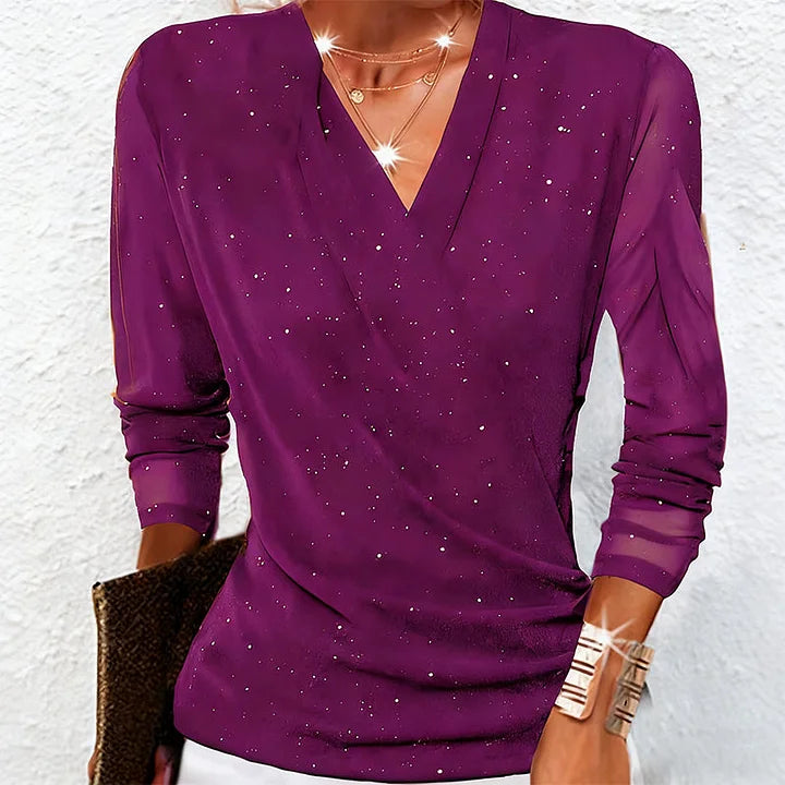 Agnese - Elegant Long Sleeve V-Neck Blouse