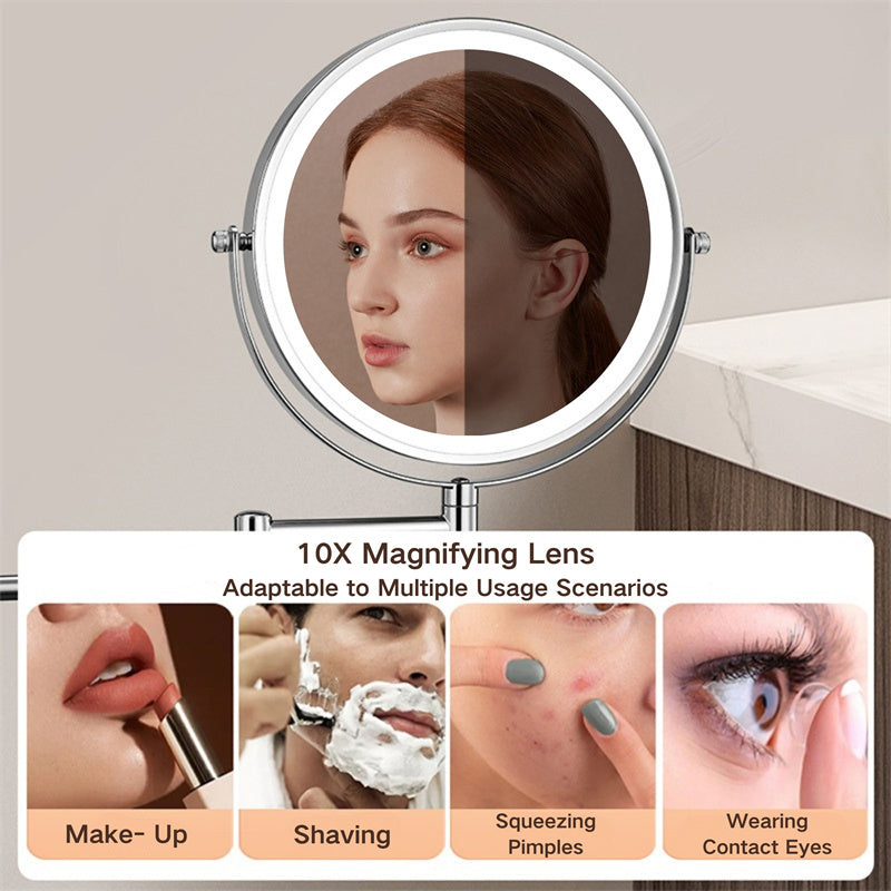 Azura | Rechargeable wall-mounted shaving mirror | 360° rotation. 1X/10X magnification and adjustable LED lighting for use in the bathroom