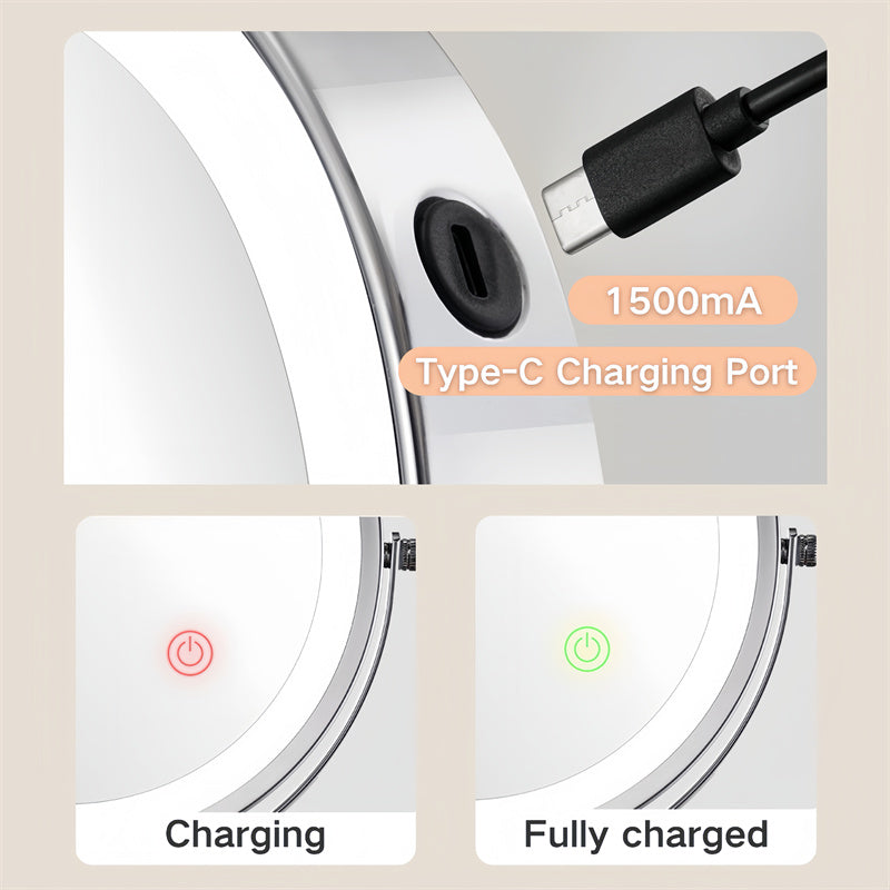 Azura | Rechargeable wall-mounted shaving mirror | 360° rotation. 1X/10X magnification and adjustable LED lighting for use in the bathroom