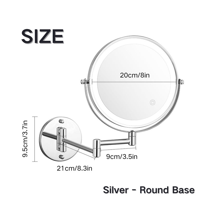 Azura | Rechargeable wall-mounted shaving mirror | 360° rotation. 1X/10X magnification and adjustable LED lighting for use in the bathroom