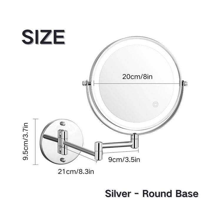 Azura | Rechargeable wall-mounted shaving mirror | 360° rotation. 1X/10X magnification and adjustable LED lighting for use in the bathroom