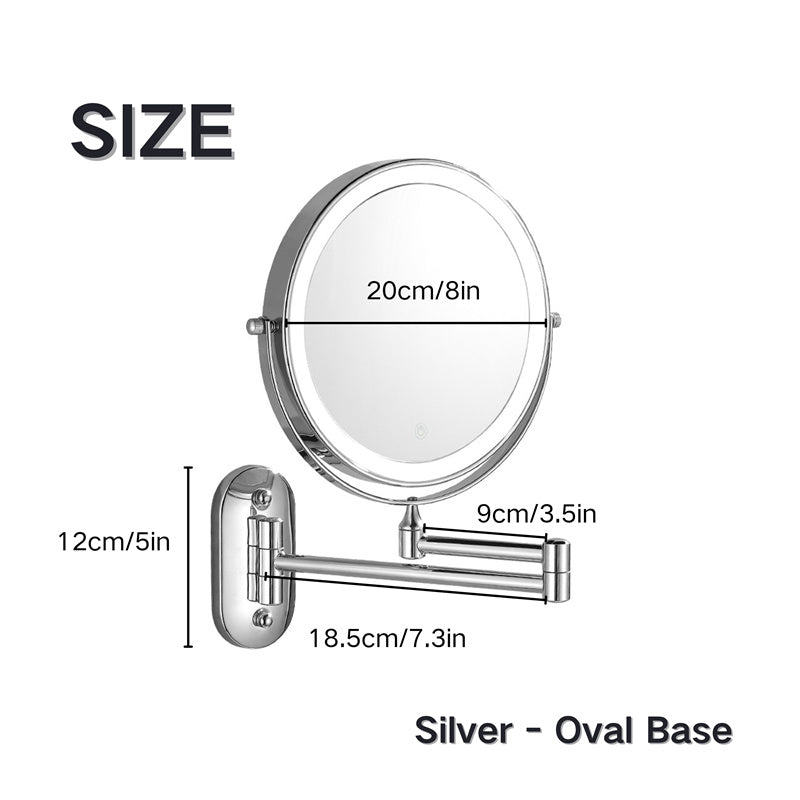 Azura | Rechargeable wall-mounted shaving mirror | 360° rotation. 1X/10X magnification and adjustable LED lighting for use in the bathroom