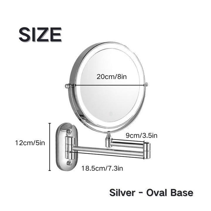 Azura | Rechargeable wall-mounted shaving mirror | 360° rotation. 1X/10X magnification and adjustable LED lighting for use in the bathroom