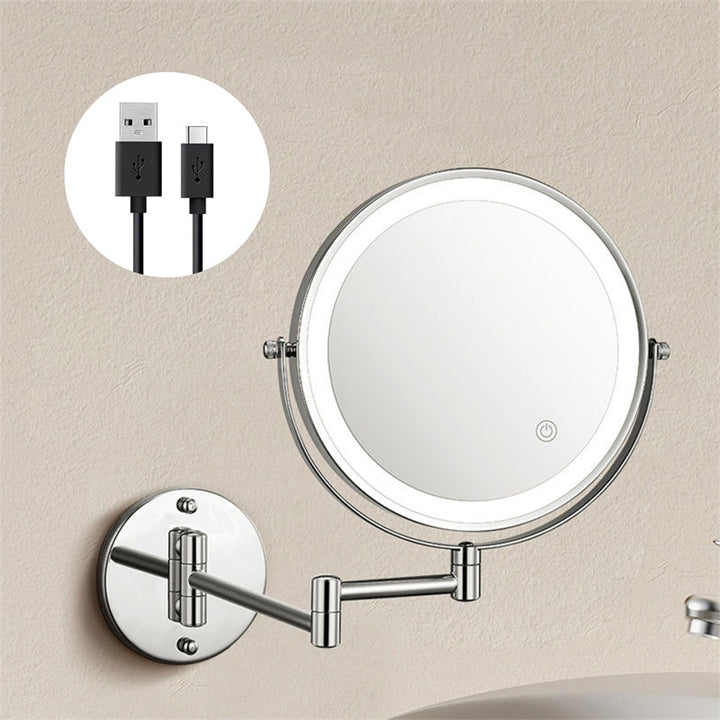 Azura | Rechargeable wall-mounted shaving mirror | 360° rotation. 1X/10X magnification and adjustable LED lighting for use in the bathroom