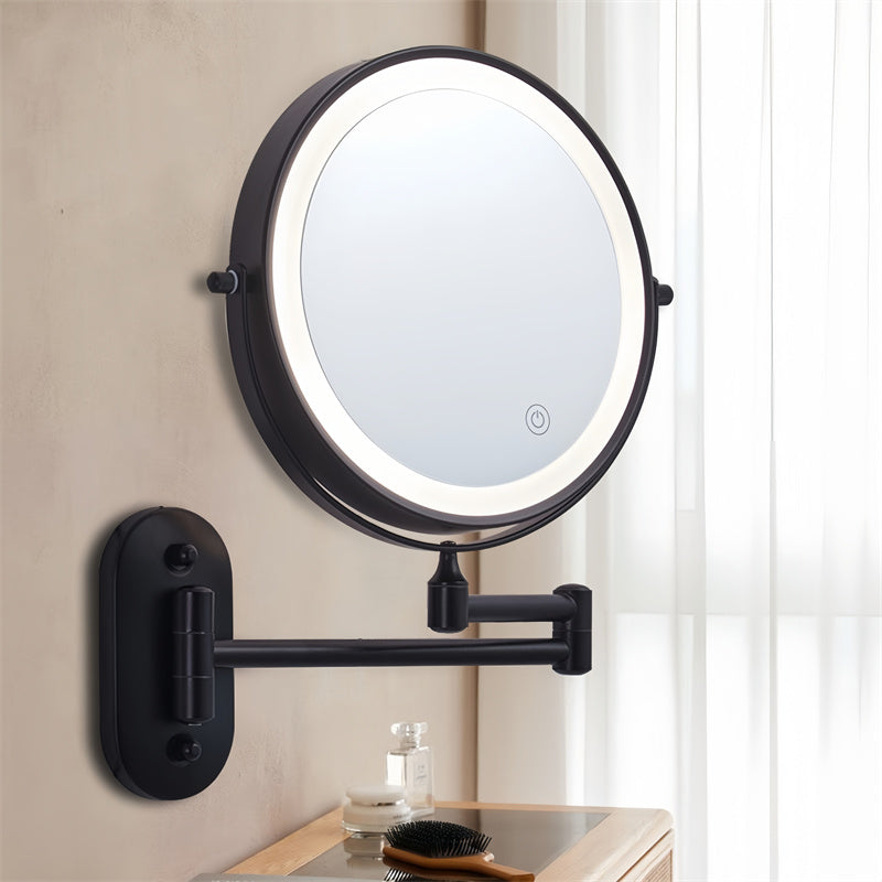 Azura | Rechargeable wall-mounted shaving mirror | 360° rotation. 1X/10X magnification and adjustable LED lighting for use in the bathroom