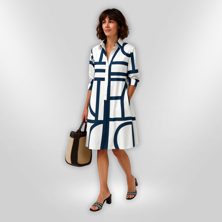Helena | Midi Dress with Geometric Pattern