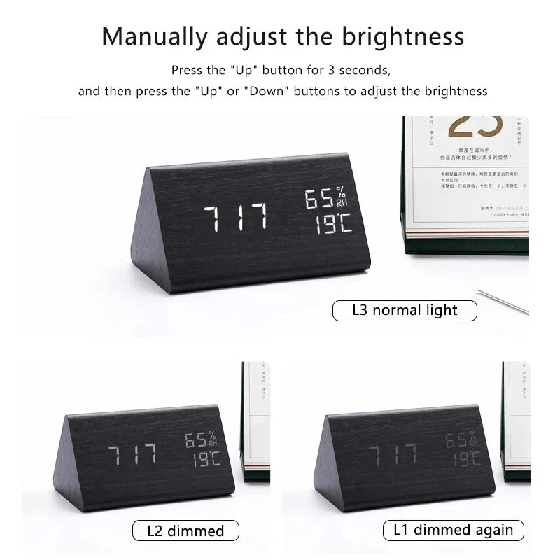 BowLift | Charms | Digital Wooden Alarm Clock | Including Temperature Display
