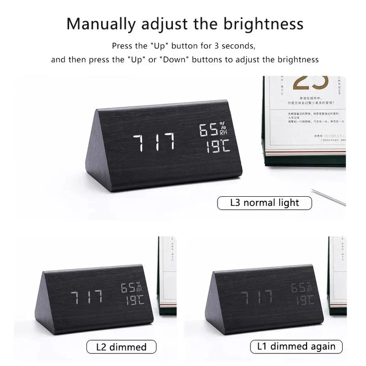 BowLift | Charms | Digital Wooden Alarm Clock | Including Temperature Display