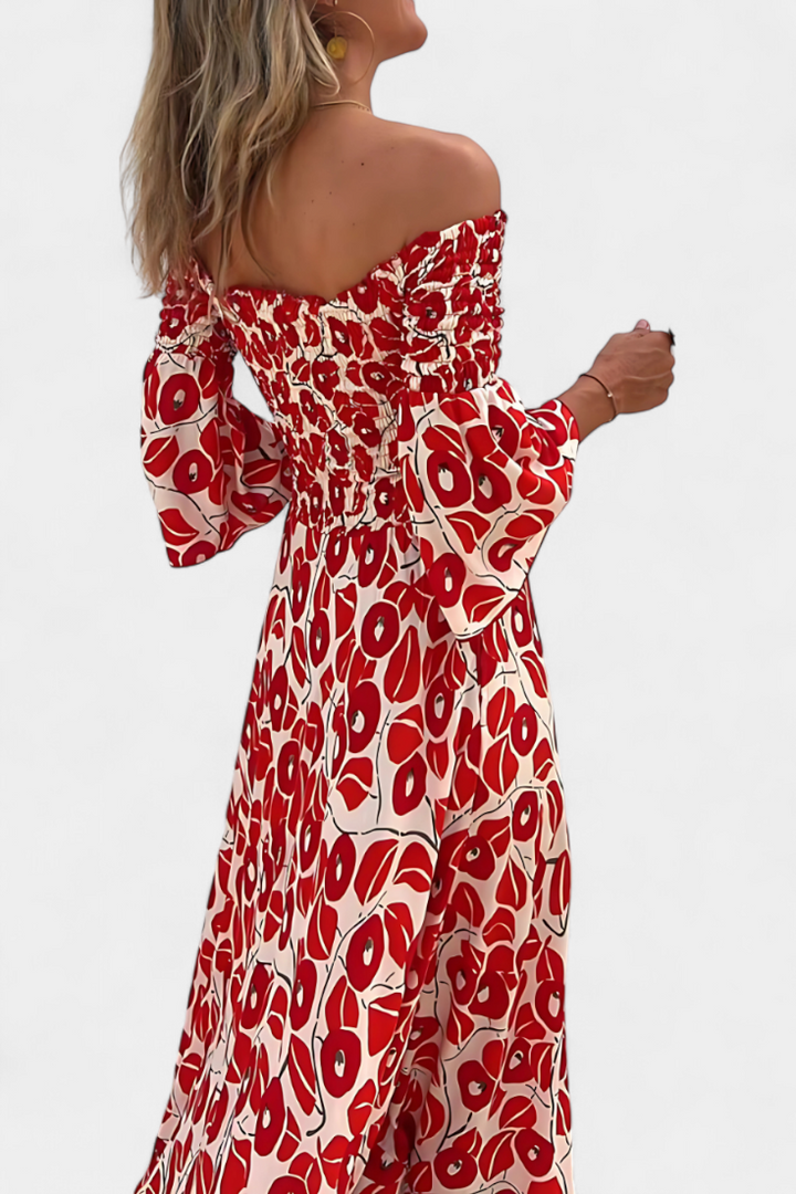 Sea Floral Off-the-Shoulder Dress