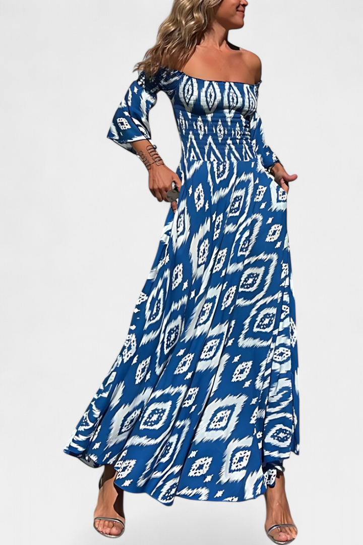 Sea Floral Off-the-Shoulder Dress