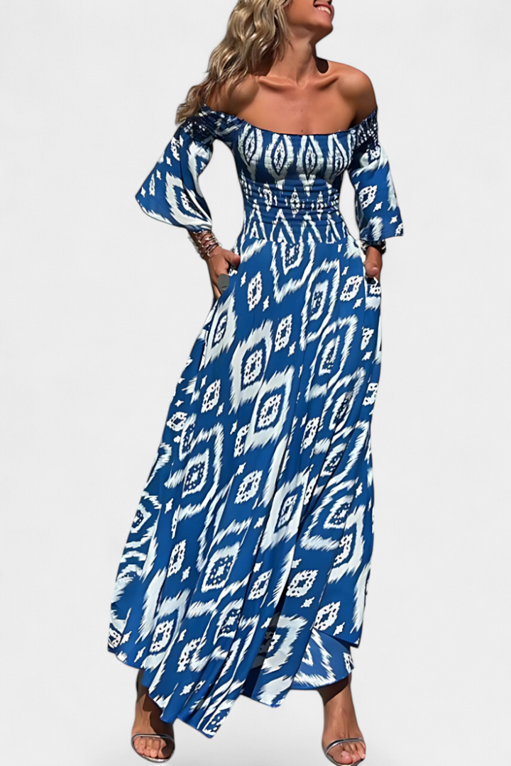 Sea Floral Off-the-Shoulder Dress