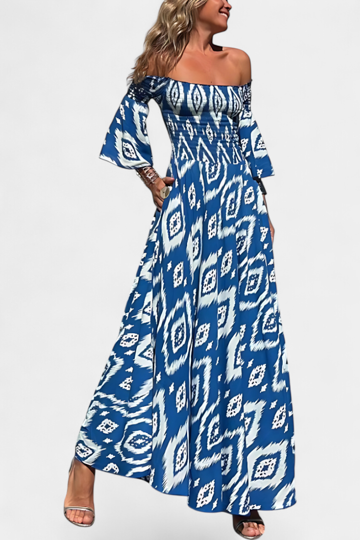 Sea Floral Off-the-Shoulder Dress