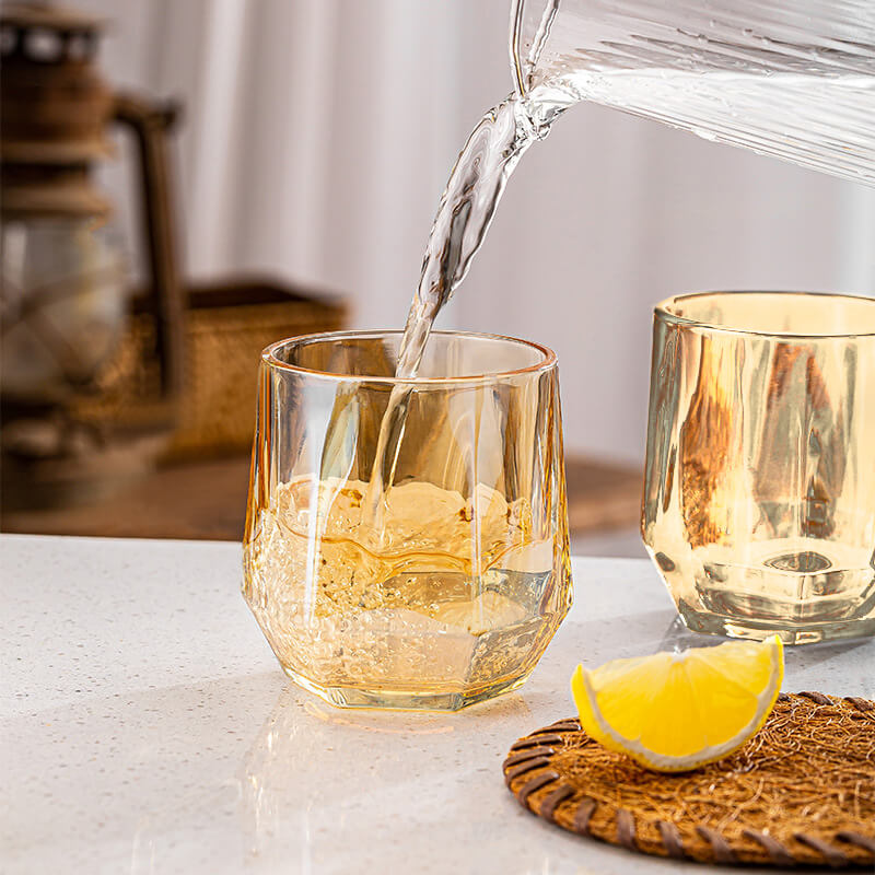 BowLift | Amber hexagonal Glass Cups