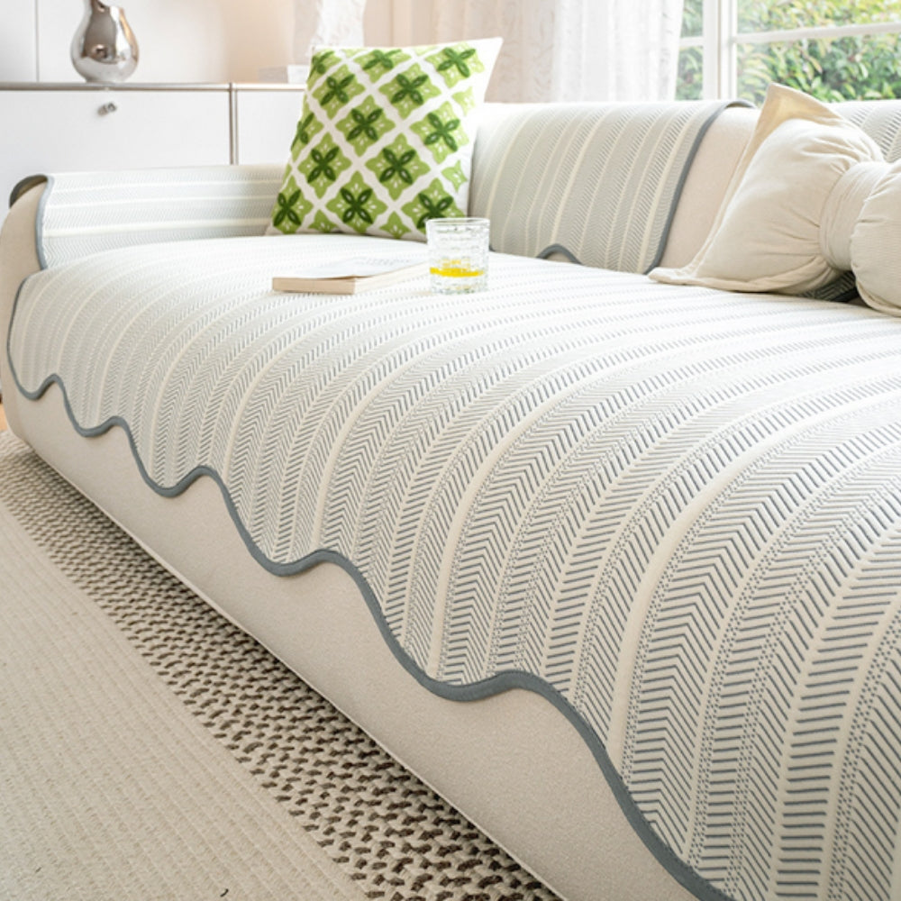 BowLift | Aurivelle Herringbone Scallop Edge Sofa Cover