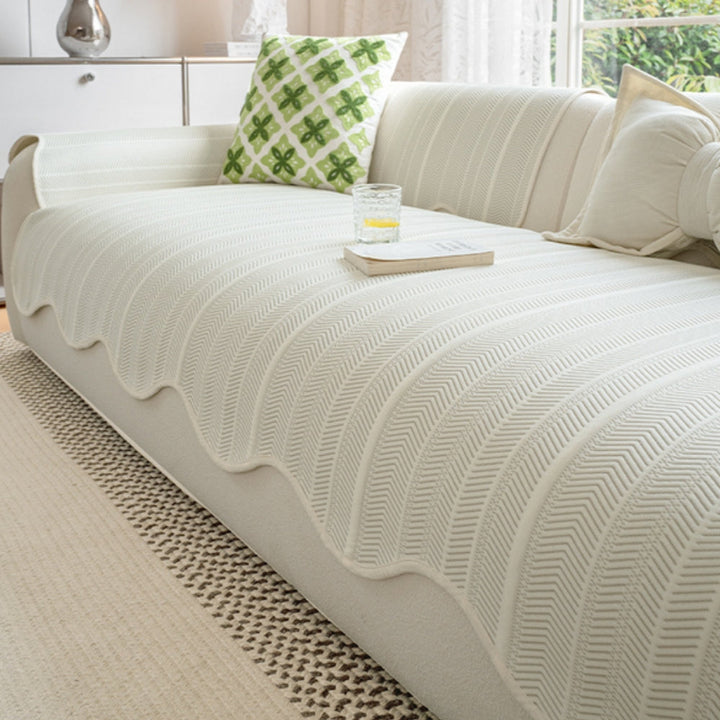 BowLift | Aurivelle Herringbone Scallop Edge Sofa Cover