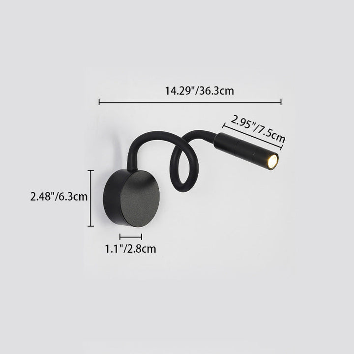 BowLift | Modern Minimalist Iron Round Flexible Bend Tube LED Reading Lamp Wall Sconce Lamp for Bedroom