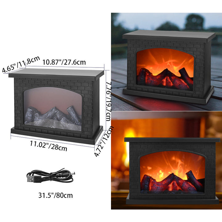BowLift | Contemporary Retro ABS Simulated Flame Fireplace Round Battery Rectangular LED Table Lamp For Living Room