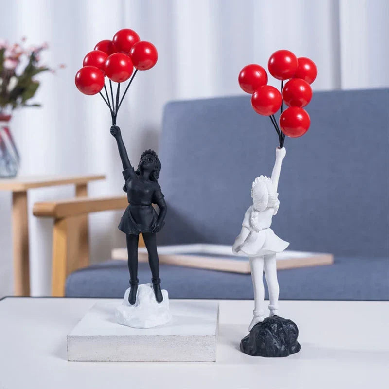 BowLift | Sculpture of a girl with balloon in Banksy style for table decoration and creative living room decoration