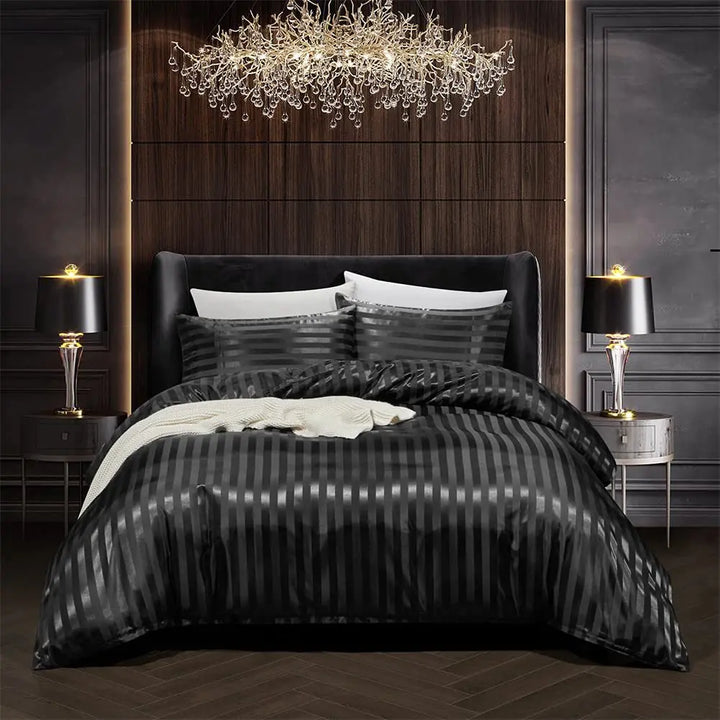 BowLift | VelvetDream - Black Satin Bed Set