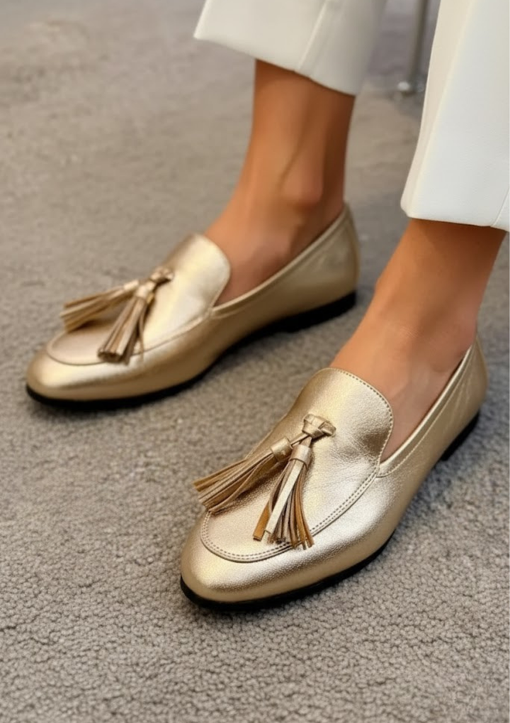GOLD MOCASSIN WITH TASSELS