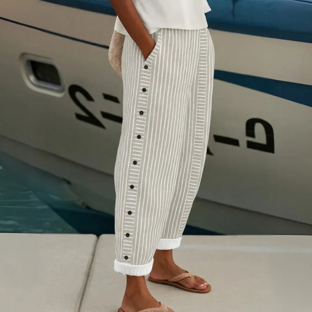 Caitlin | Striped Button Pants
