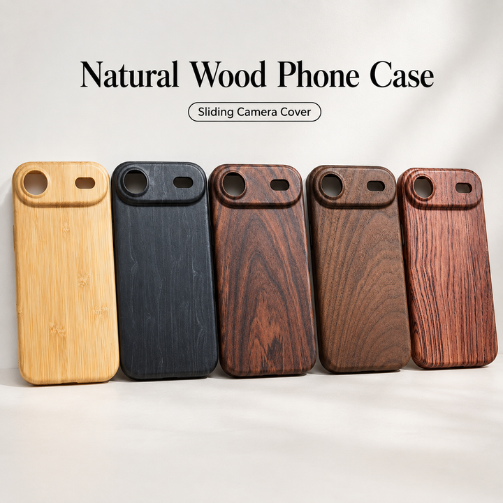 Handcrafted full-grain wood protective phone case with raised camera bezel Azura