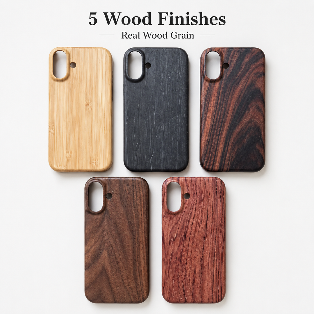 Handcrafted full-grain wood protective phone case with raised camera bezel Azura