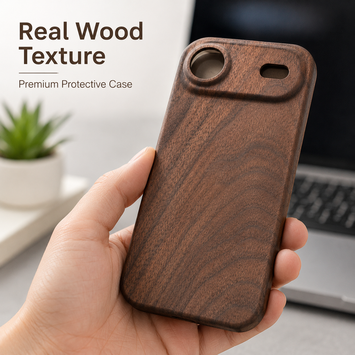 Handcrafted full-grain wood protective phone case with raised camera bezel Azura