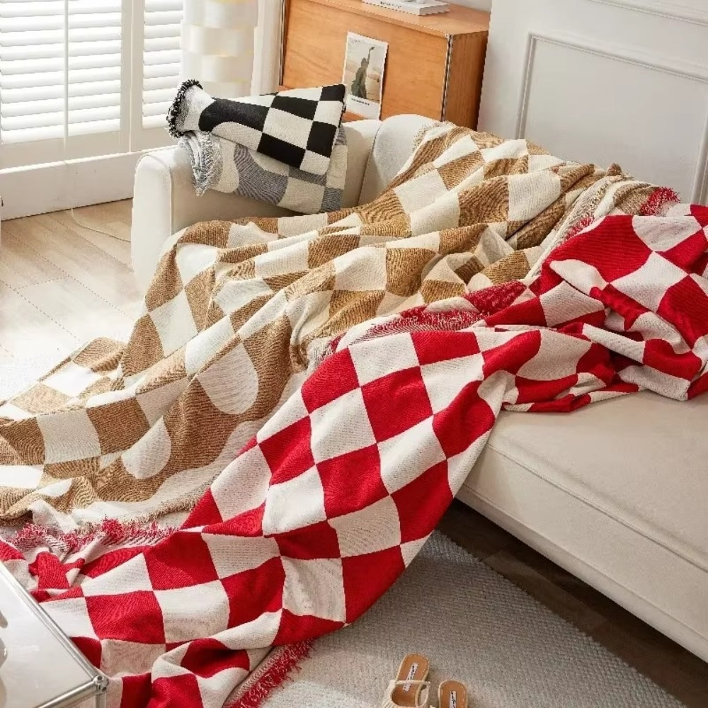 BowLift | Chess Board Chic Tasseled Sofa Cover