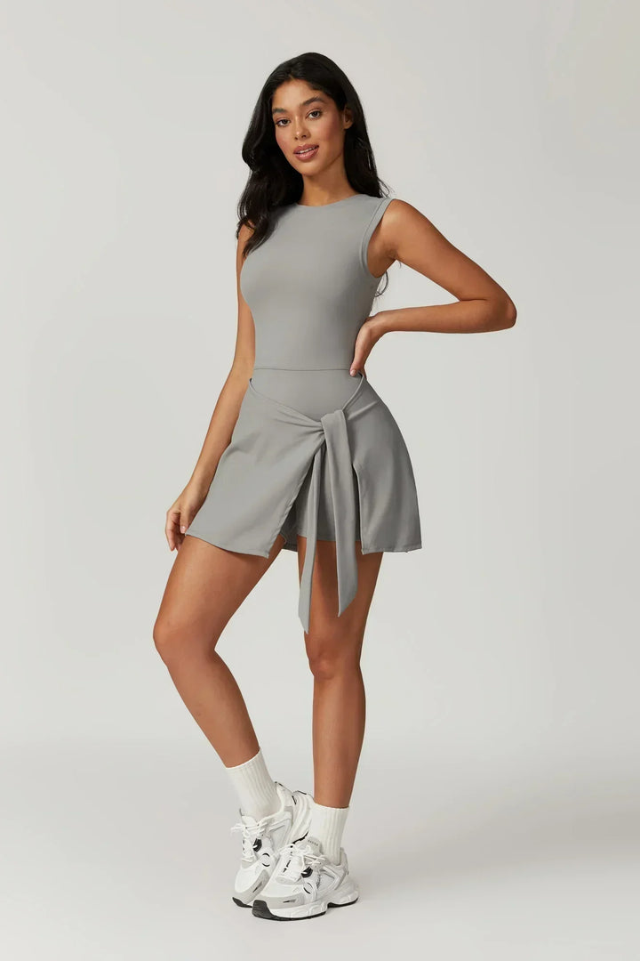 Céleste – High Collar Dress with Integrated Shorts