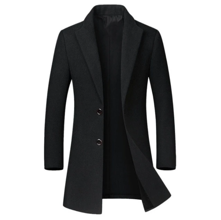 Morkvarg - Elegant Long Winter Coat With Button