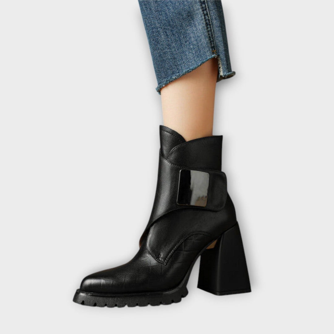 Classy Chunky-Heel Leather Ankle Boots