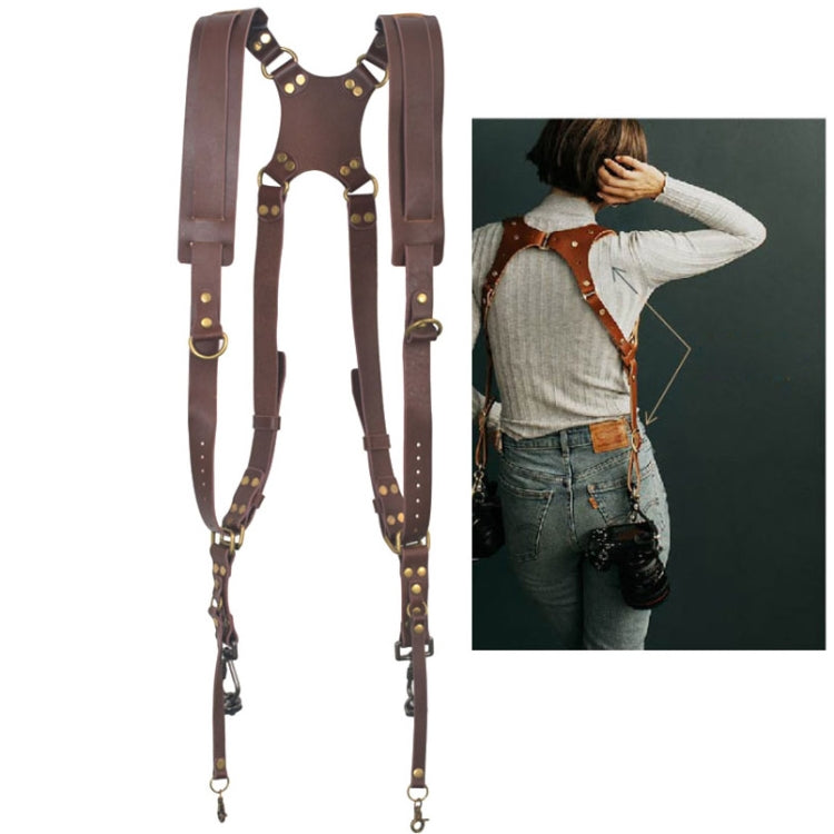Azura | Quick Release Anti-Slip Dual Shoulder Leather Harness Camera Strap with Metal Hook for SLR / DSLR Cameras (Brown)