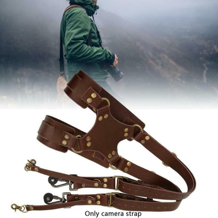 Azura | Quick Release Anti-Slip Dual Shoulder Leather Harness Camera Strap with Metal Hook for SLR / DSLR Cameras (Brown)