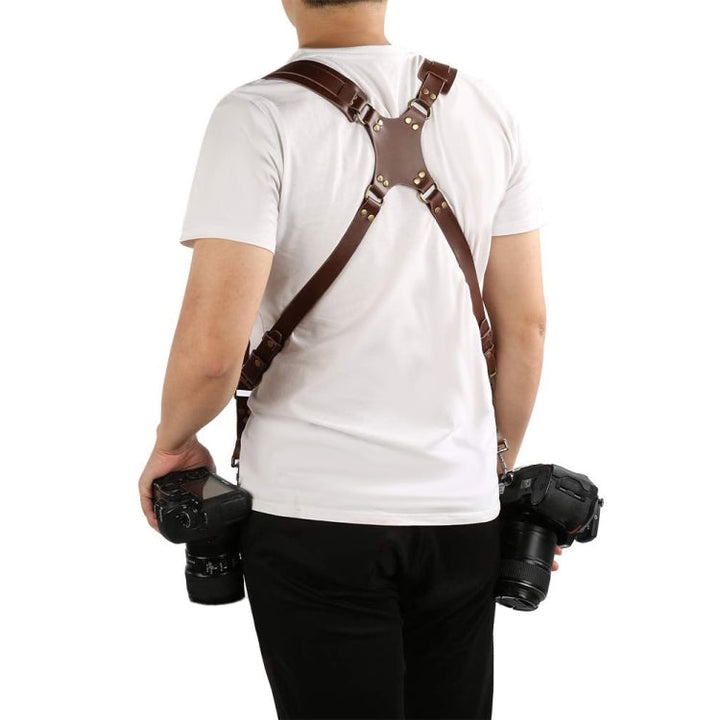 Azura | Quick Release Anti-Slip Dual Shoulder Leather Harness Camera Strap with Metal Hook for SLR / DSLR Cameras (Brown)