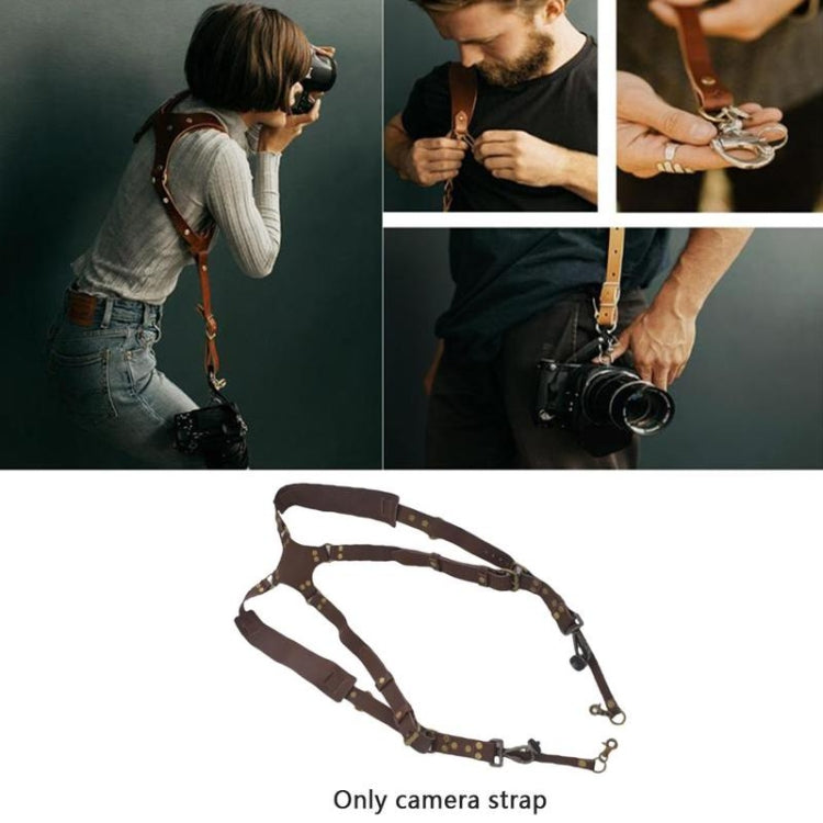 Azura | Quick Release Anti-Slip Dual Shoulder Leather Harness Camera Strap with Metal Hook for SLR / DSLR Cameras (Brown)