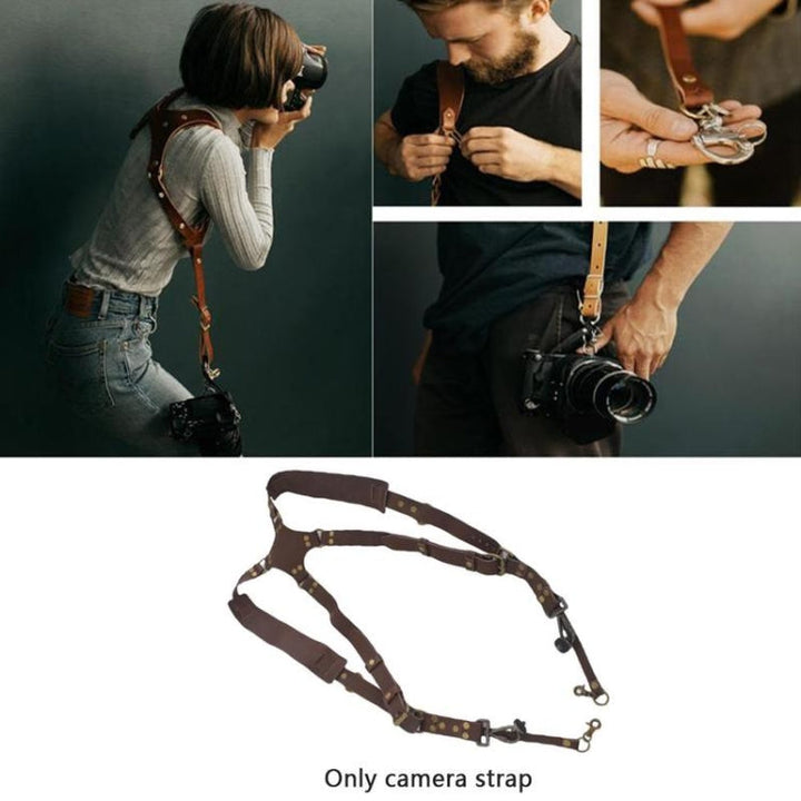 Azura | Quick Release Anti-Slip Dual Shoulder Leather Harness Camera Strap with Metal Hook for SLR / DSLR Cameras (Brown)