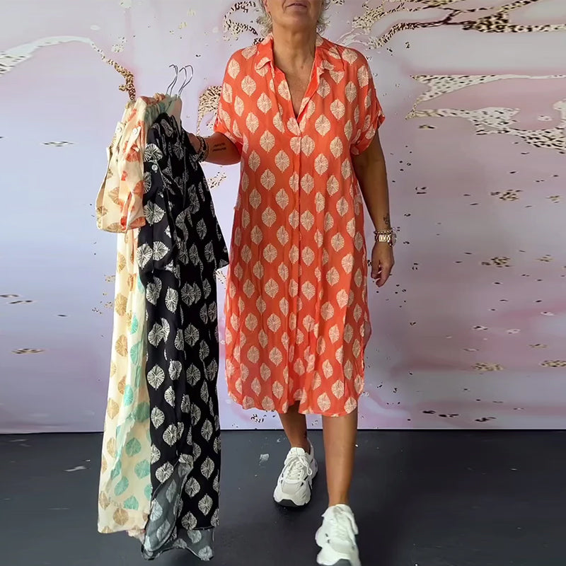 ELEANORA – LOOSE LAPEL PRINTED SHIRT DRESS