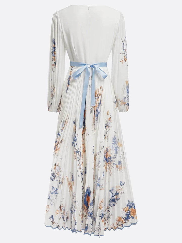Halston - Elegant V-Neck Puff Sleeves Maxi Dress