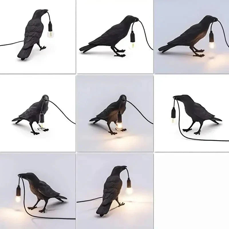 BowLift | E14-Bulb with Plug Gothic Raven Lamp Vintage Resin Bird Lamp for Nightstand, Office, Living Room Farmhouse Art Deco Style