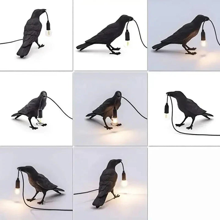 BowLift | E14-Bulb with Plug Gothic Raven Lamp Vintage Resin Bird Lamp for Nightstand, Office, Living Room Farmhouse Art Deco Style