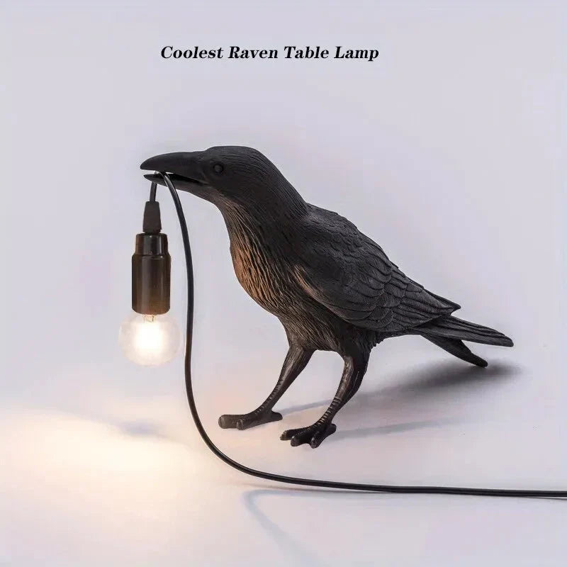 BowLift | E14-Bulb with Plug Gothic Raven Lamp Vintage Resin Bird Lamp for Nightstand, Office, Living Room Farmhouse Art Deco Style