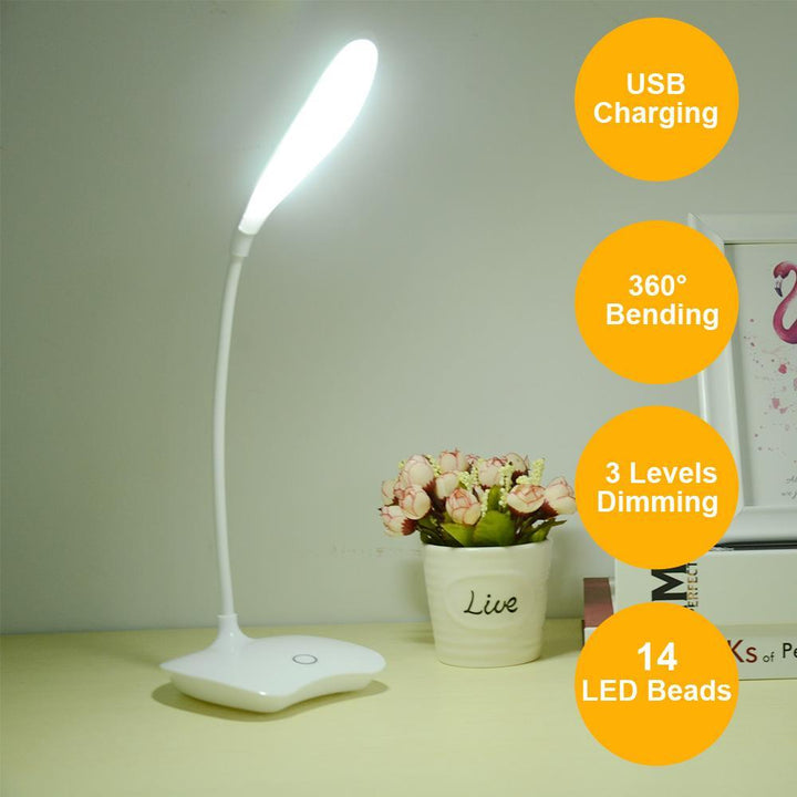BowLift | Flexible 14 LED Stand Desk Lamp Modern Touch Switch 3 Modes Dimmer USB Rechargeable Reading Study Light Table Lamp for Bedroom