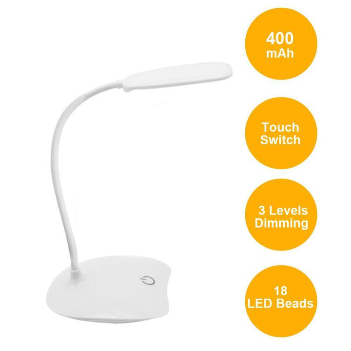 BowLift | Flexible 14 LED Stand Desk Lamp Modern Touch Switch 3 Modes Dimmer USB Rechargeable Reading Study Light Table Lamp for Bedroom