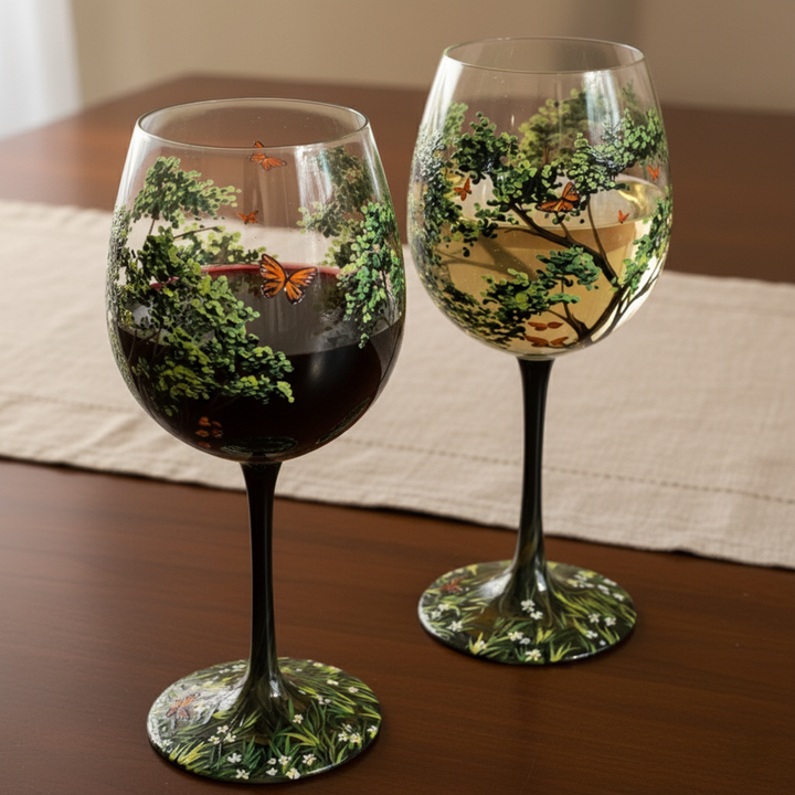 Azura | Hand Painted Four Seasons Tree Wine Glasses | Unique Art