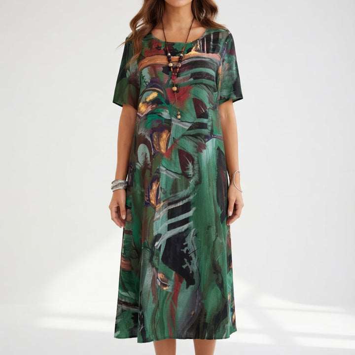 Flowy long dress with artistic print — Summer bohemian elegance