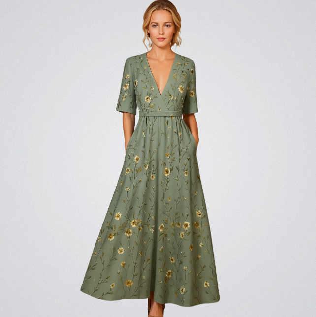 Elisa - Elegant Wrap Maxi Dress with Flowers
